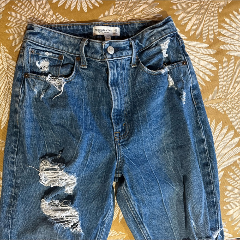 EUC Abercrombie & Fitch distressed High Rise Mom Jean, Curve Love